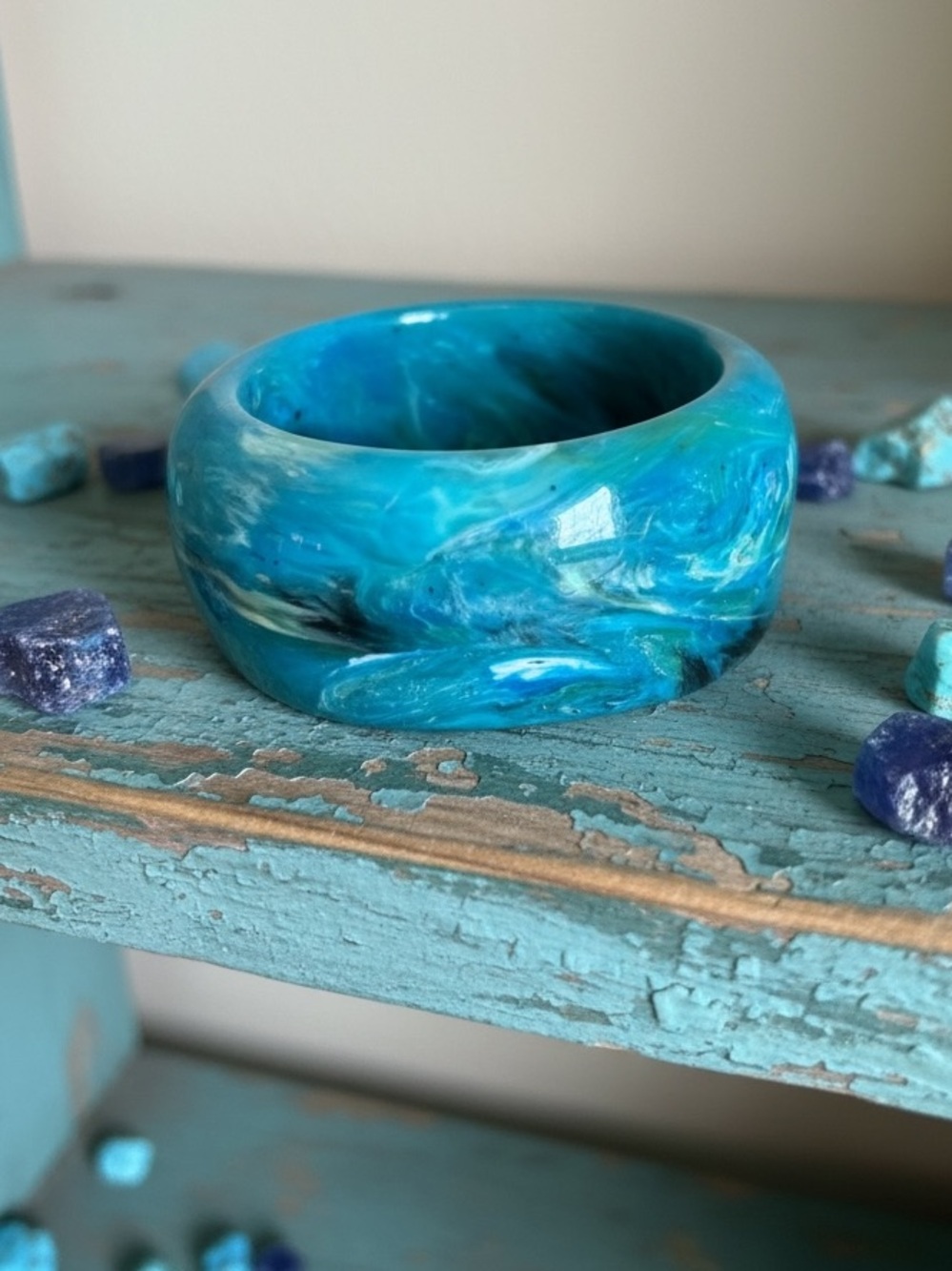 Turquoise, Tourmaline Resin Bangle Bracelet - Boutique
